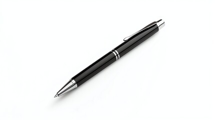 Elegant black pen with silver accents on a white background, perfect for office themes and stationery design.