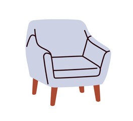 Armchair in modern retro style. Comfortable soft upholstered furniture for sitting. Cozy seat with wooden legs, mid-century design. Flat graphic vector illustration isolated on white background