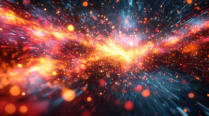 Fototapeta premium Abstract vibrant orange and blue particles explosion background.