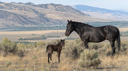 Obraz premium Wild Horses in Mountain Valley