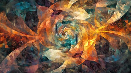 Abstract swirling orange and teal painted artwork