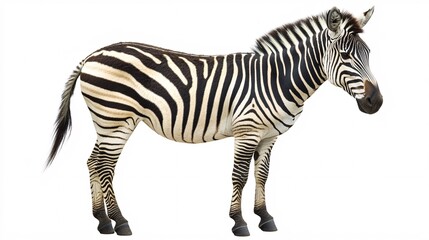 Fototapeta premium A striking zebra with bold black and white stripes stands confidently. Its unique pattern showcases the beauty of wildlife.