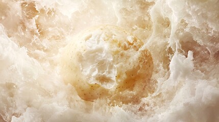 Obraz premium A close-up view of a sculptural egg nestled in a soft, wispy texture, creating an ethereal and delicate atmosphere.