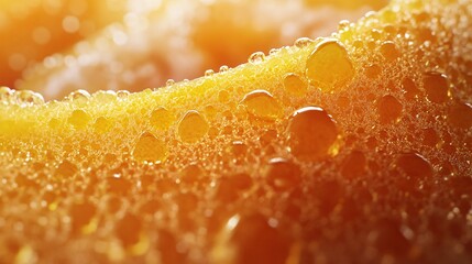 Close-up of sparkling orange bubbles, creating a vibrant and refreshing atmosphere.