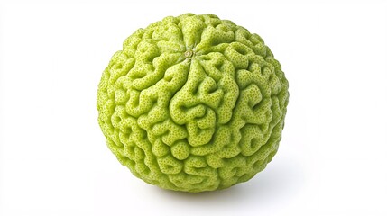 Obraz premium A vibrant, textured fruit with a bumpy green surface, resembling a brain, against a clean white background.