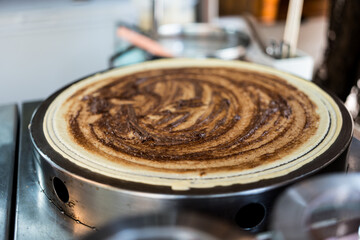 Crepes cakes. Small business, entrepreneur and crepe for nutrition, eating and sweet cuisine in asian stall or cart