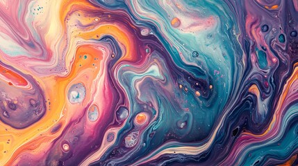 Colorful abstract swirl, featuring vibrant hues of purple, pink, and orange, creating a cosmic-inspired fluid design.