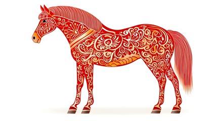 Obraz premium Ornate Red Horse Illustration with Artistic Patterns