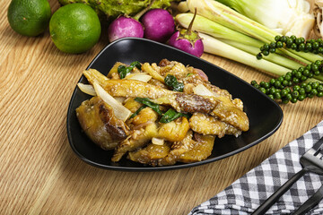 Roasted Thai eggplant with onion