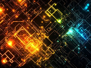 Abstract Glowing Circuitry Network Design