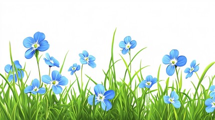 A vibrant display of blue flowers against a clean white background, showcasing the beauty of nature in spring.