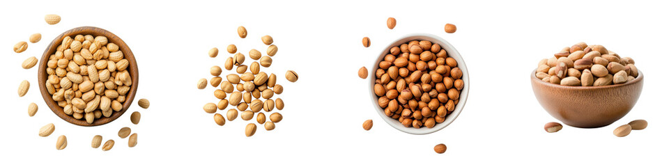 Peanuts isolated on white background. Mix Collection Png.