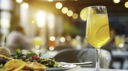 Refreshing lemon cocktail with elegant dining atmosphere for summer entertaining
