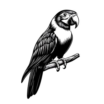 A detailed illustration of a parrot perched on a branch.