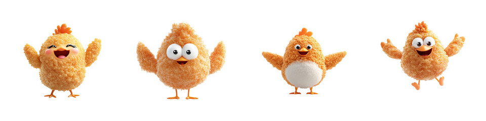 Fototapeta premium 3D cartoon fried chicken wing character isolated on white background. mix collection png.