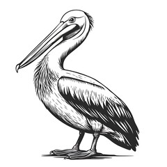 A detailed illustration of a pelican standing gracefully.