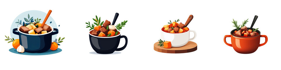 Flat style illustration of beef stew isolated on white background. mix collection png.