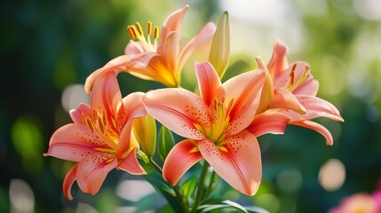 Naklejka premium Orange Lilies in Sunlight: A Stunning Floral Image