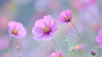 Cosmos Flowers: Pink Petals in Soft Light