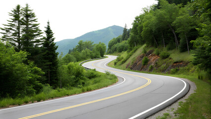 Fototapeta premium Curvy road with greenery border, On white background, Clipping path