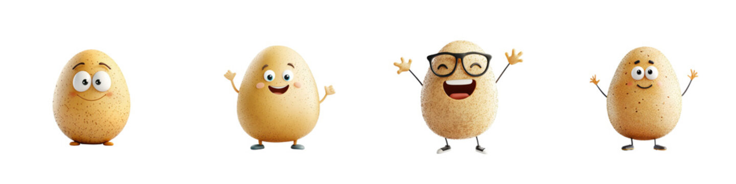 3D cartoon baked potato character isolated on white background. mix collection png.