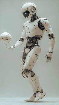 Sleek Futuristic Robot Deftly Juggling Sphere: 3D Render in a Minimalist Style. AI Generated