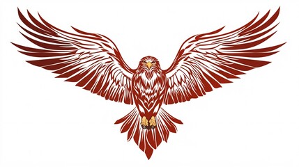 Obraz premium Artistic representation of a majestic hawk with wide-spread wings, showcasing intricate details and a dynamic posture.