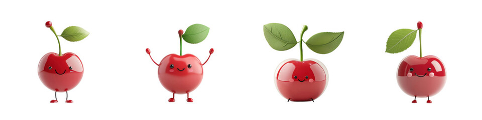 3D cartoon cherry, playful character isolated on white background. Mix Collection Png.