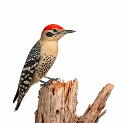 Gila Woodpecker on piece of wood isolated on white background