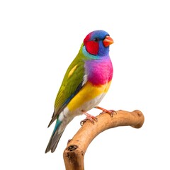 Obraz premium Gouldian finchon piece of wood isolated on white background