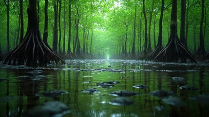 Obraz premium Enigmatic Mangrove Tunnel: A Serene Escape into Nature's Embrace