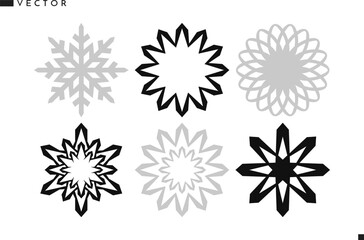 Abstract snowflakes silhouette. Isolated snowflakes on white background
