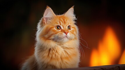 Obraz premium Fluffy Orange Cat Relaxing in Sunlit Garden Surrounded by Greenery and Colorful Flowers Creating a Warm and Joyful Atmosphere of Contentment