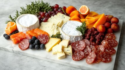 Charcuterie board with artisanal cheeses, cured meats, and seasonal fruits