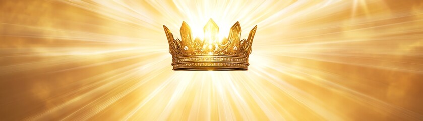 Illuminated golden crown against radiant light, symbolizing power and royalty.