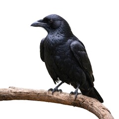  Jungle Crow on piece of wood isolated on white background