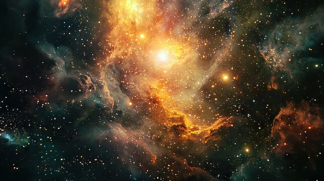 fantasy, miraculous sunrise high above the earth with stars, galaxies and constallations; the heavens have opened up; our destiny awaits; the light of grace is shining through the cosmos