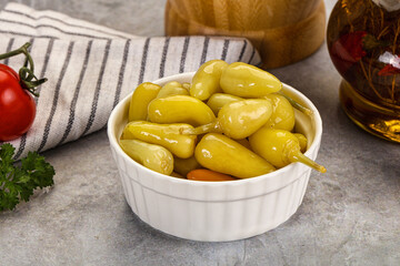 Turkish traditional marinated mini chili peppers