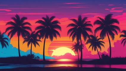 Breathtaking Sunset at the Beach with Palm Tree Silhouette