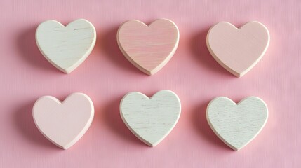 Fototapeta premium Small pink and white wooden hearts 