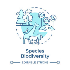 Species biodiversity soft blue concept icon. Diversity of life forms across ecosystems. Protect habitats. Round shape line illustration. Abstract idea. Graphic design. Easy to use in article