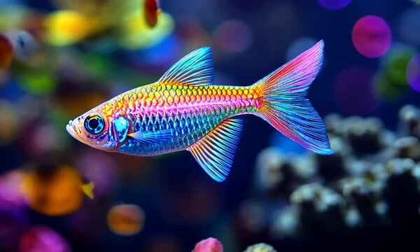Vibrant Rainbowfish in a Colorful Aquatic Habitat: A Stunning Underwater Portrait