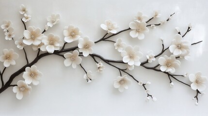 Cream blossom branch wall art, home decor, minimalist background