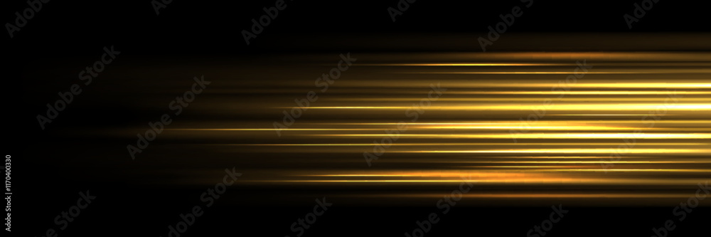 Wall mural speed light effect with golden rays stretching horizontally - bright luminous streaks creating motio