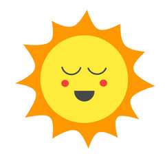 Sun cartoon smiling character for weather icon. 