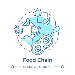 Food chain soft blue concept icon. Ecological balance. Flow of energy within ecosystems. Predator and prey. Round shape line illustration. Abstract idea. Graphic design. Easy to use in article