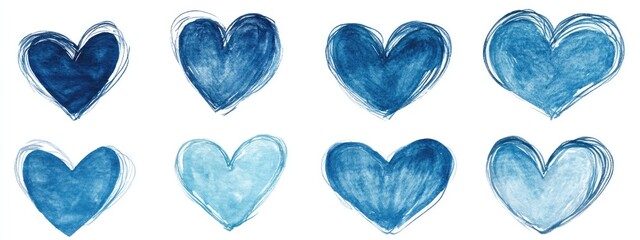 Hand drawn blue heart shape photo set on white background.