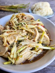 Papaya salad spicy and sticky rice Thai food