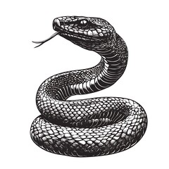 Fototapeta premium A detailed illustration of a snake coiled with its tongue flicking out.