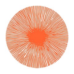 A vibrant circular design with radiating lines and a central dot.